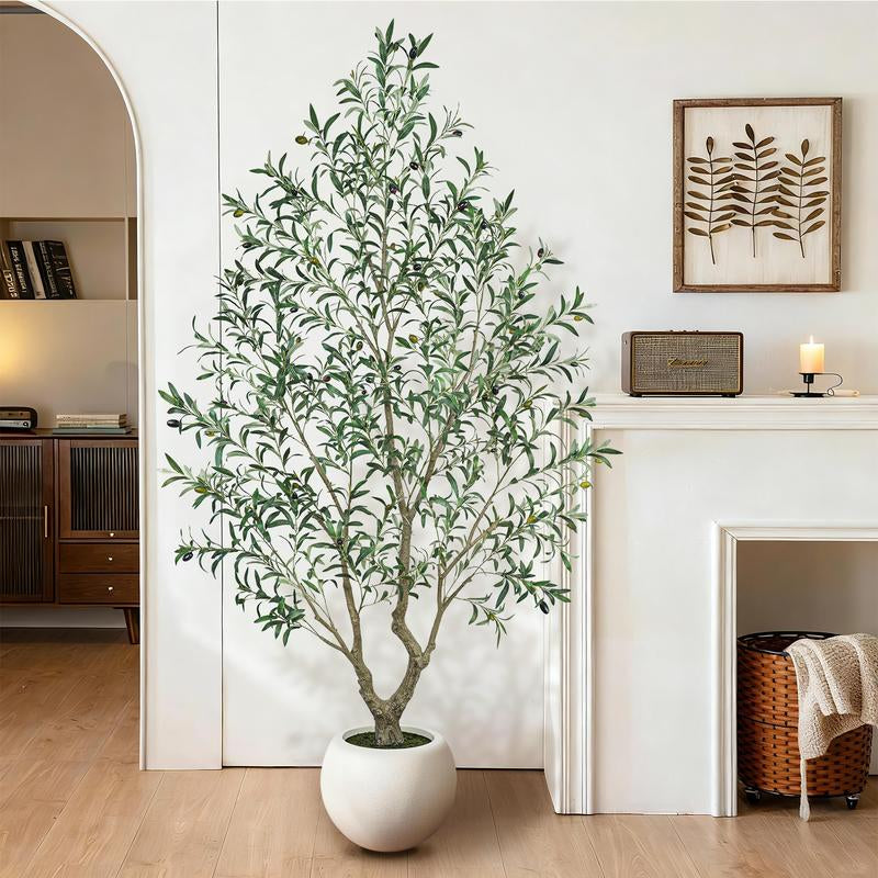 Realistic Artificial Olive Tree with Thick Trunk & Lifelike Fruit – 5/6/7/8FT, Perfect for Home & Office Décor with round White Pot