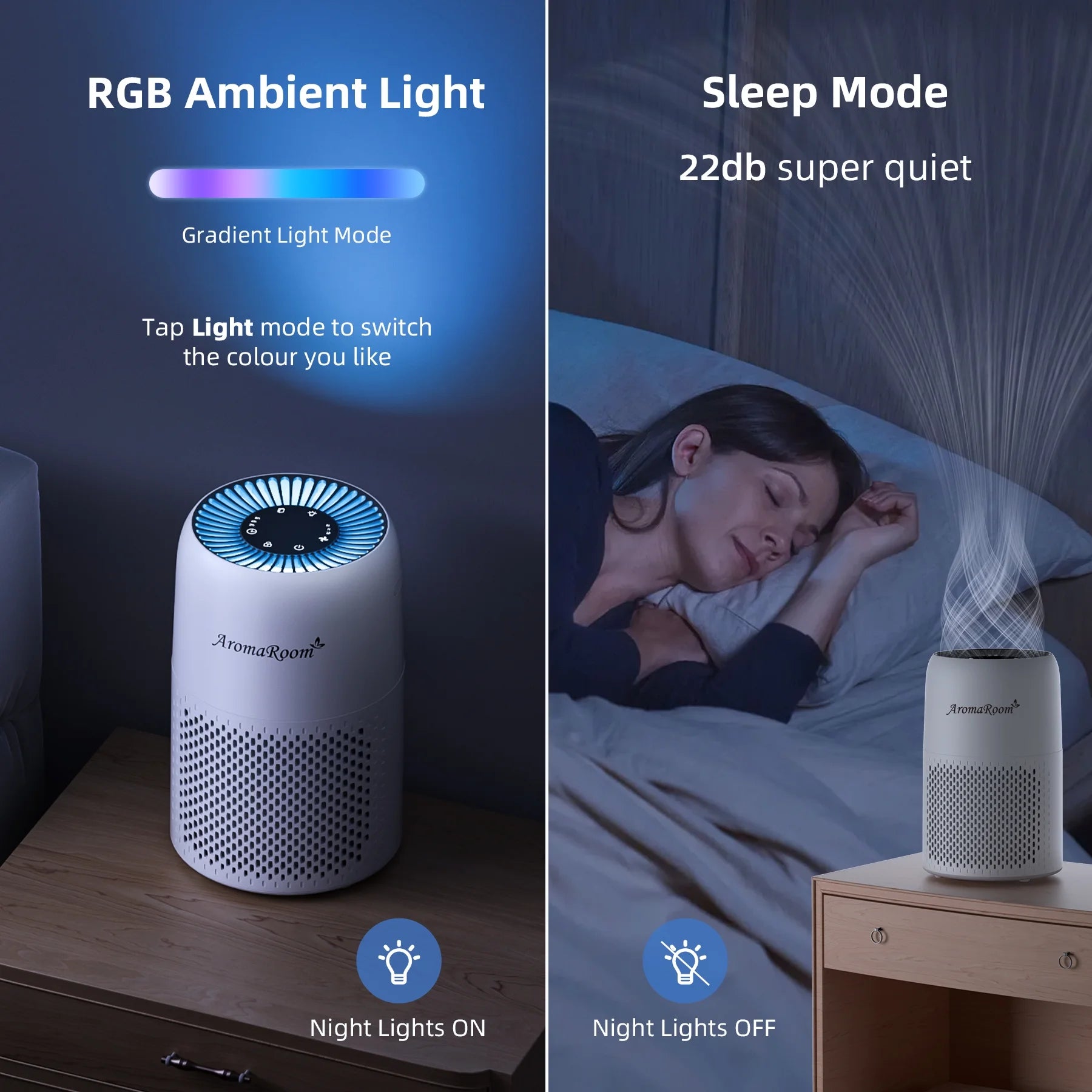 Hepa Portable Air Purifier for Bedroom Home Pets, Small Air Cleaners Purify for Allergy with RGB Light