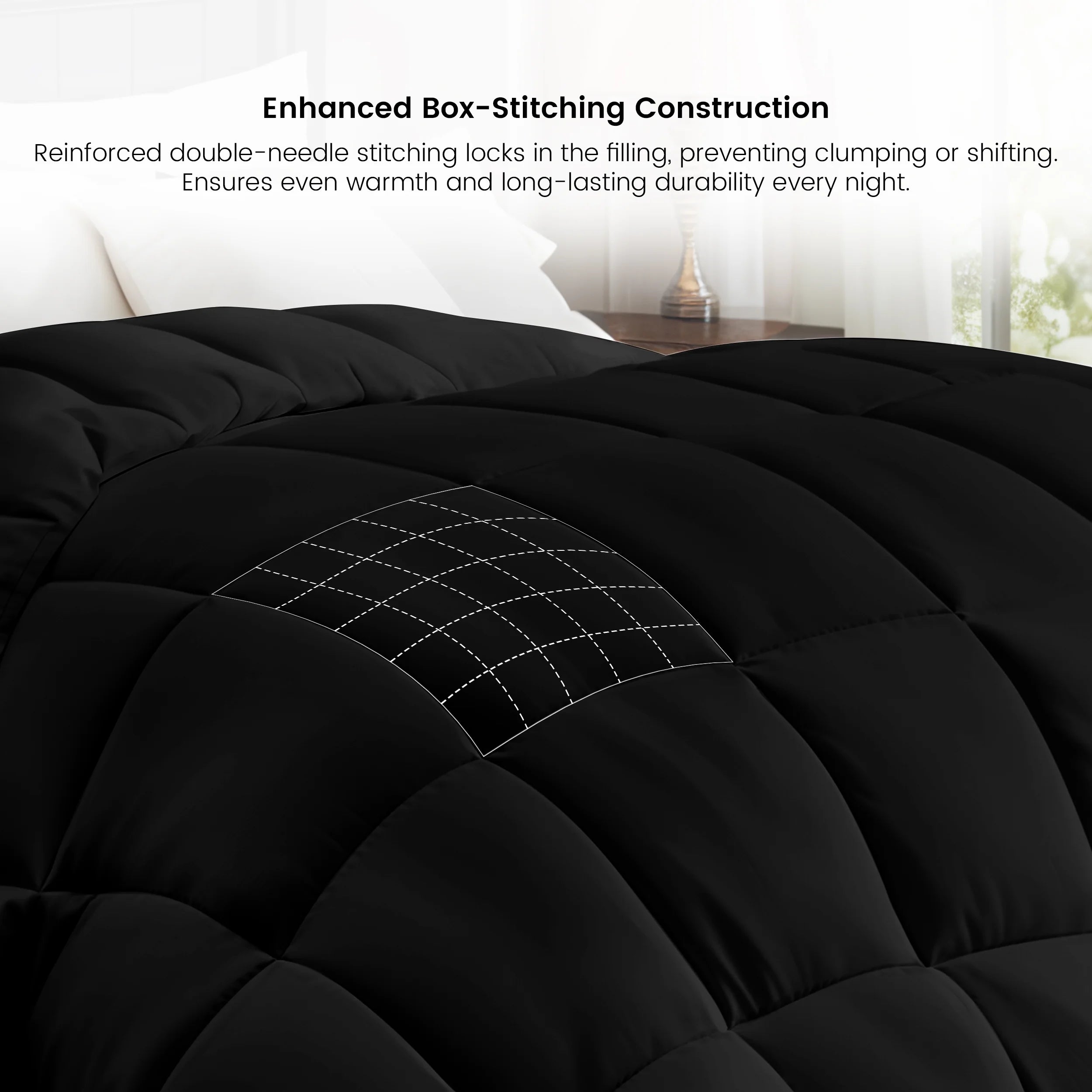 King Size Comforter - down Alternative Single Quilted Comforter with Corner Tabs - Black