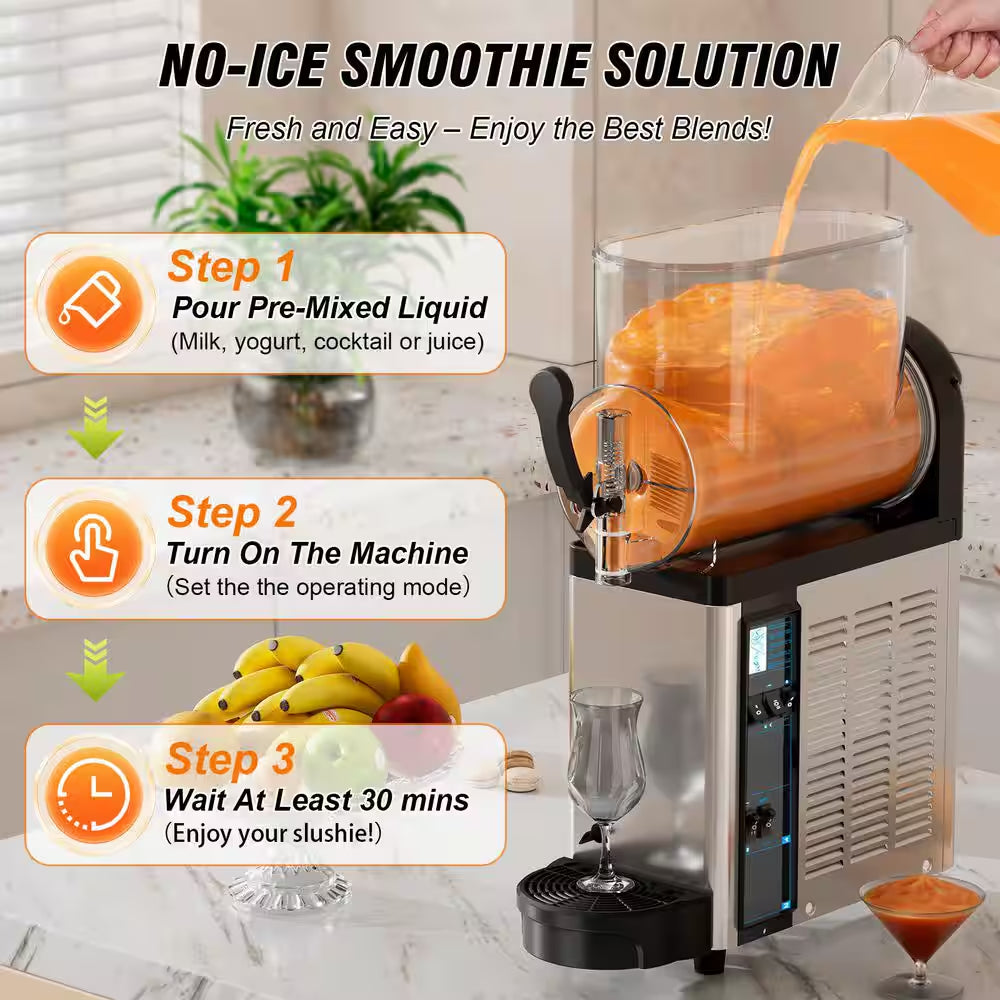 Commercial Slushy Machine 405Oz. Silver Snow Cone Machine 12L Single Bowl Food-Grade PC Tank, 400W Frozen Drink Machine