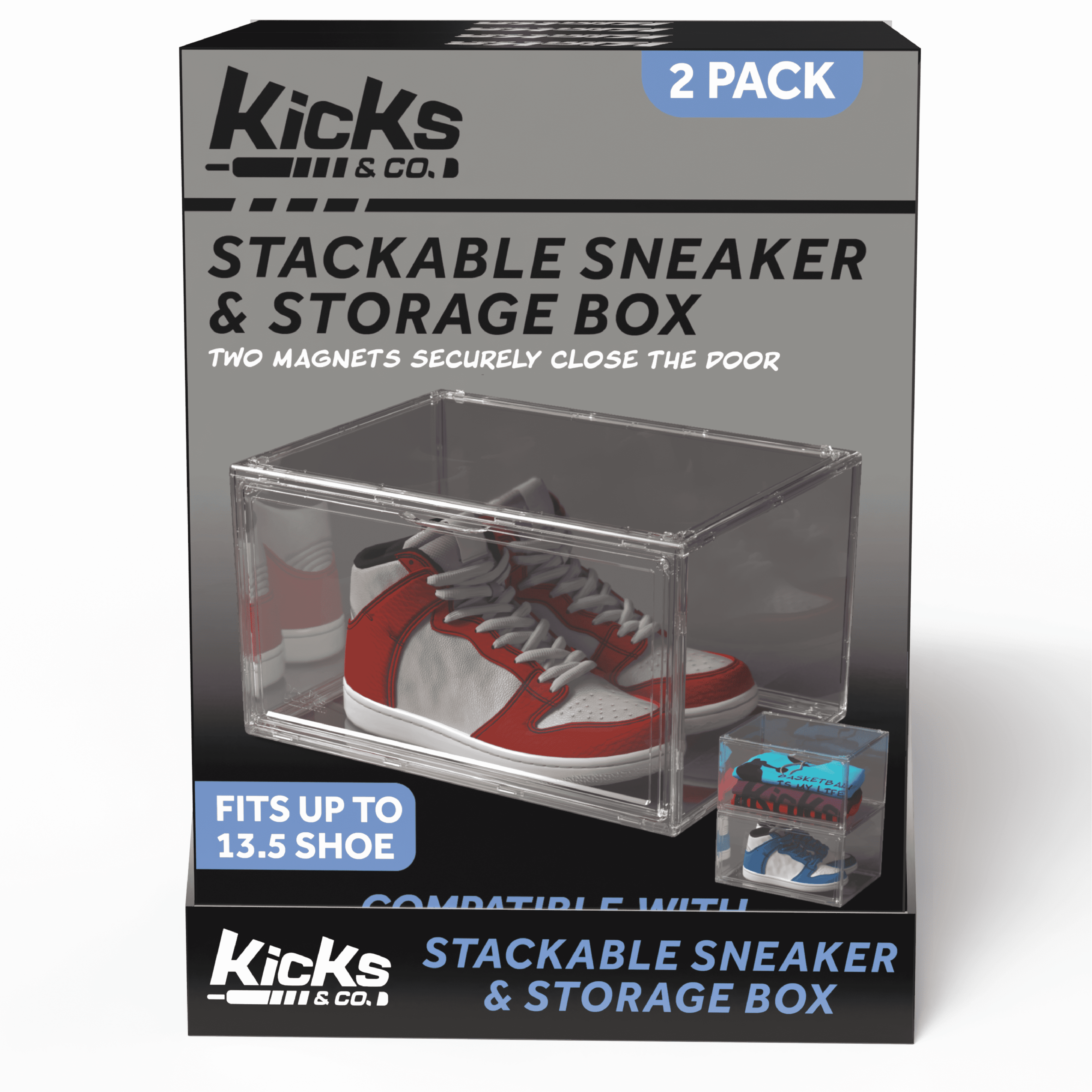 XL Clear Plastic Shoe Storage Box, Stackable with Lids for Sneakers up to Size 13, 2 Pack