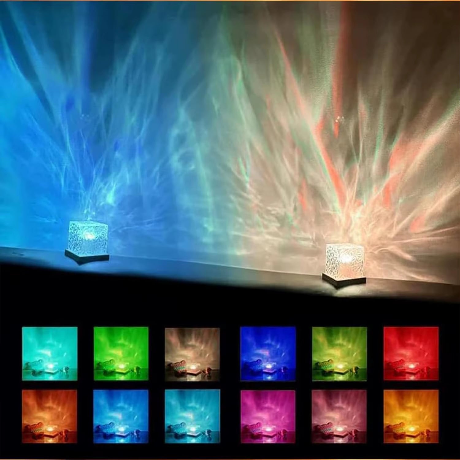 Novelty 3D RGB Night Light Ocean Wave Projector Rechargeable LED Table Lights
