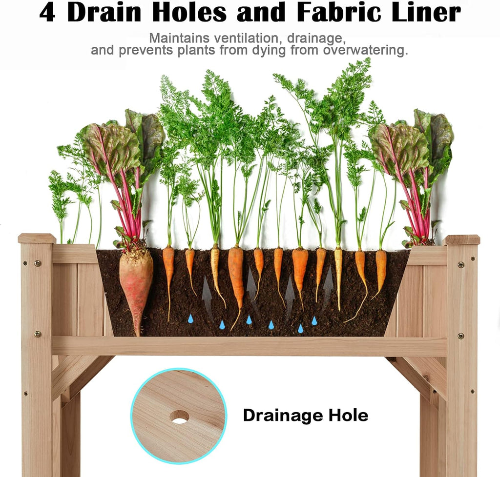 Raised Garden Bed with Legs 36.3X36.3X24 Inch -  Herb Planter with Divider Liner Flower Herb Wood Planter with Storage Shelves for Backyard Patio Extra Gloves 3 Tools 8 Grow Area 20 T-Tag