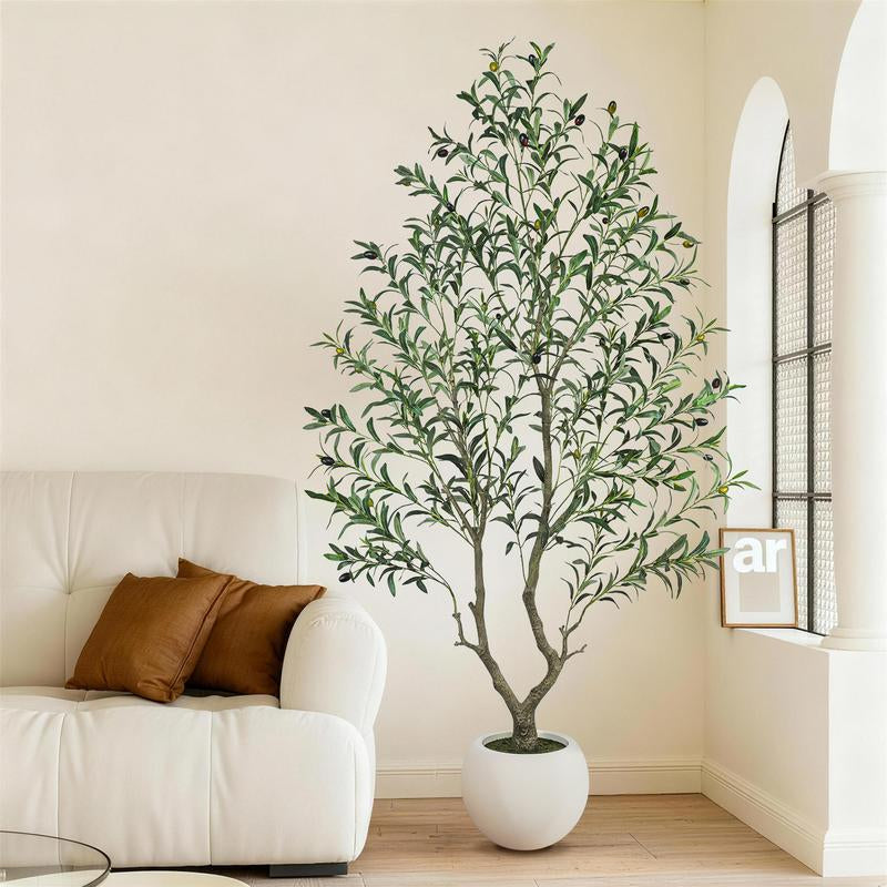 Realistic Artificial Olive Tree with Thick Trunk & Lifelike Fruit – 5/6/7/8FT, Perfect for Home & Office Décor with round White Pot