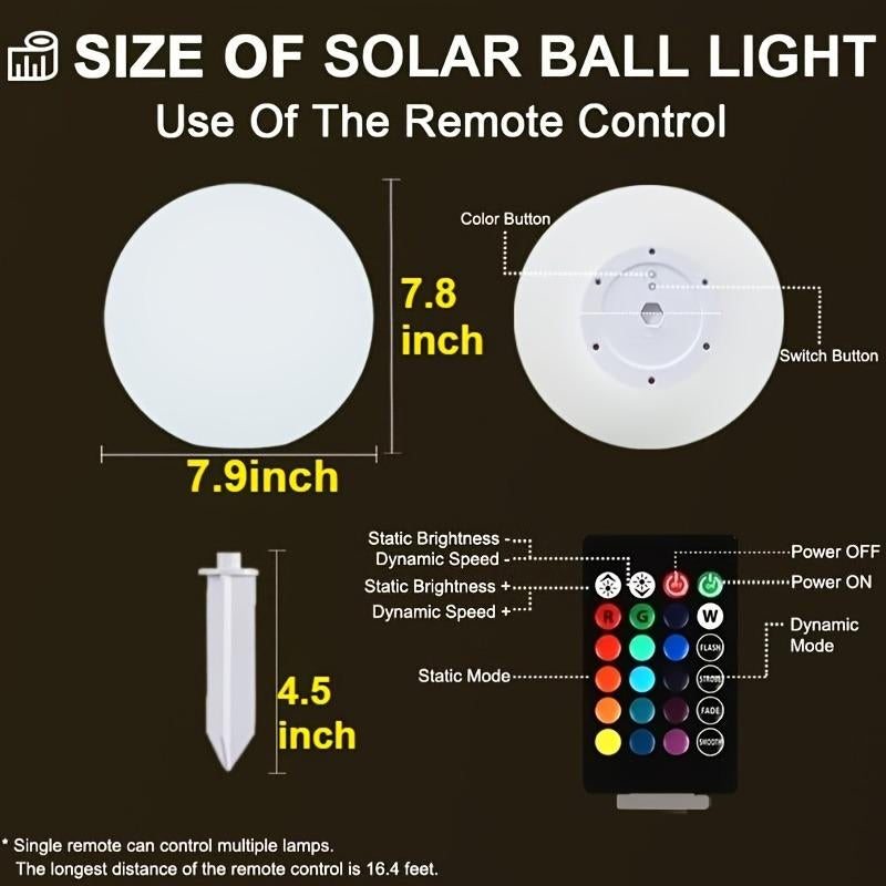 Hoodink 8-In Solar Globe Light Outdoor, Waterproof Solar Ball Light for outside W/Remote, 16 RGB Color Changing Glowing Orb Lamp Landscape Lighting Mood Lamp W/Ground Stake for Garden Patio Yard Pathway Decor