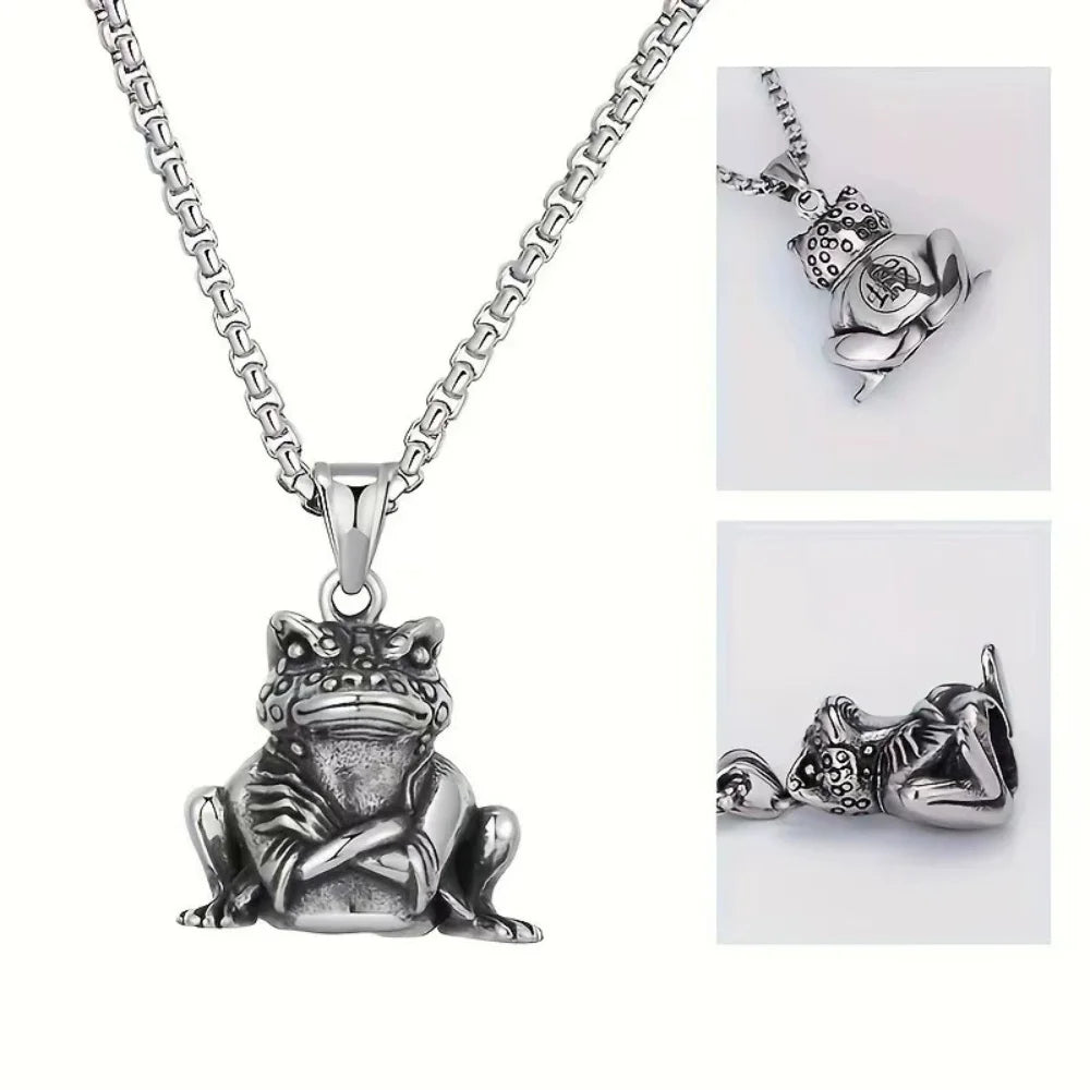 Retro Fashion Frog Animal Necklace Pendant Party Creative Trend Rock Punk Hip Hop Pendant Jewelry