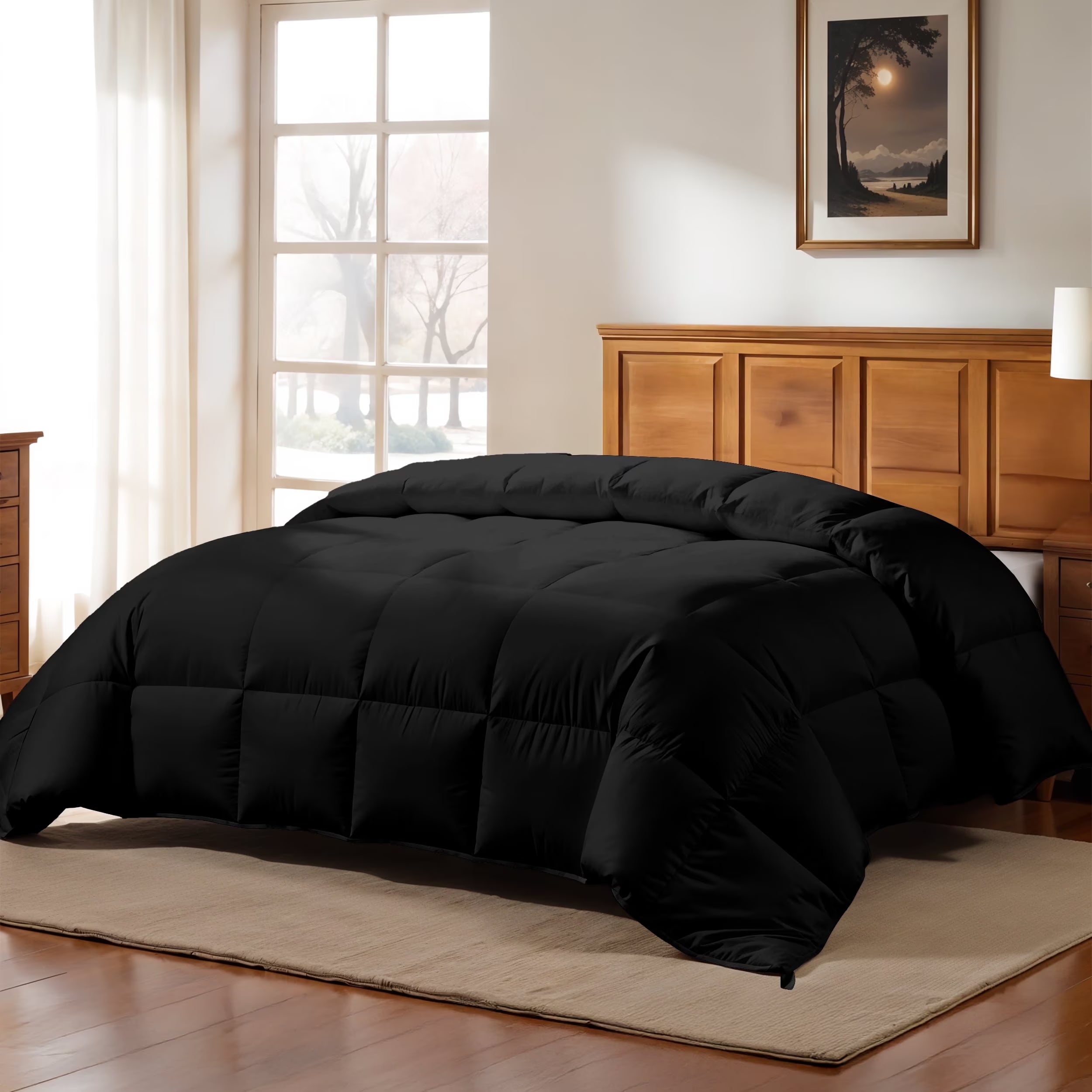 King Size Comforter - down Alternative Single Quilted Comforter with Corner Tabs - Black