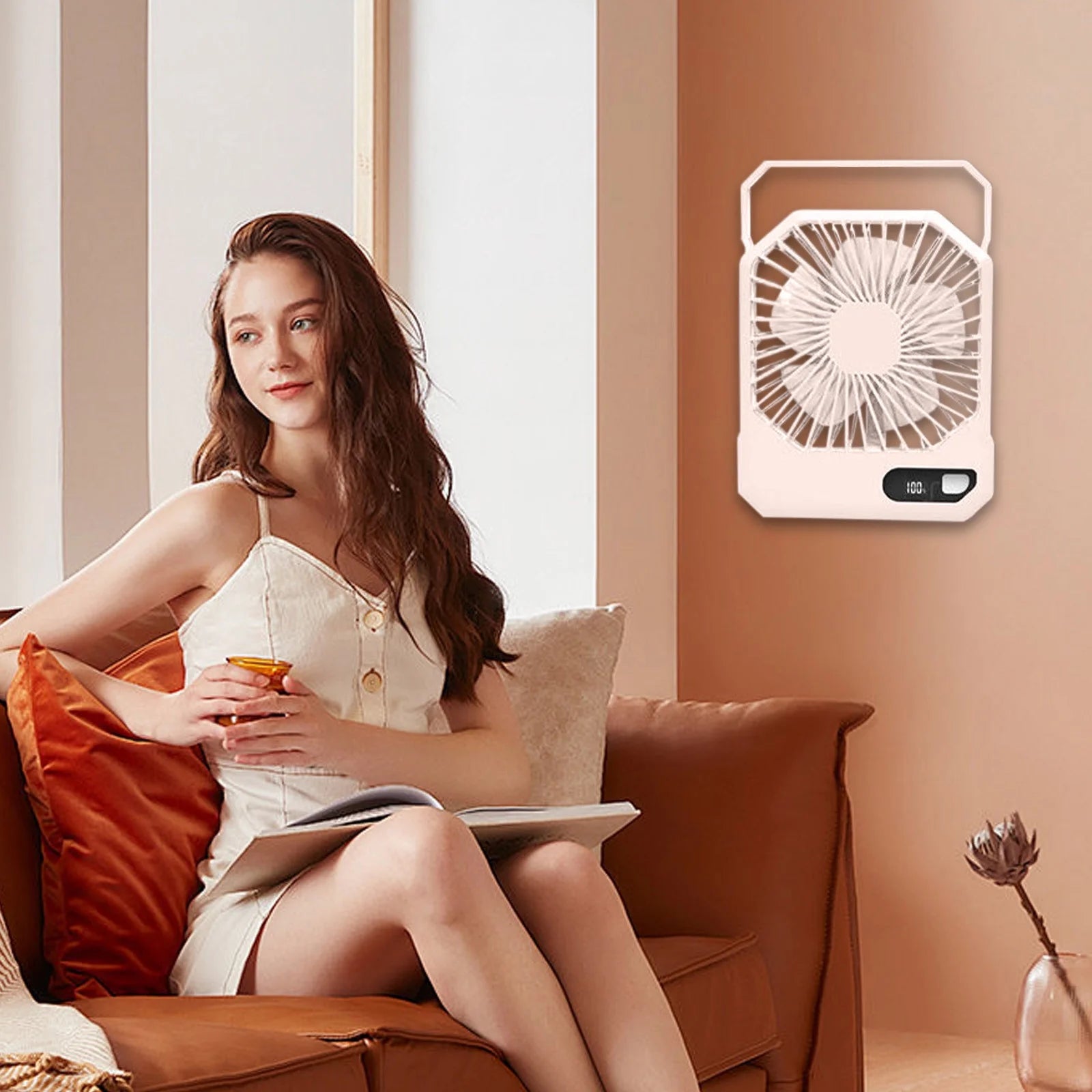 Smart Portable Air Conditioner Hands Free Bladeless Fan Portable Air Cooler Air Cooler Fan for Room, for Outdoor Indoor Office, Travel (Pink)