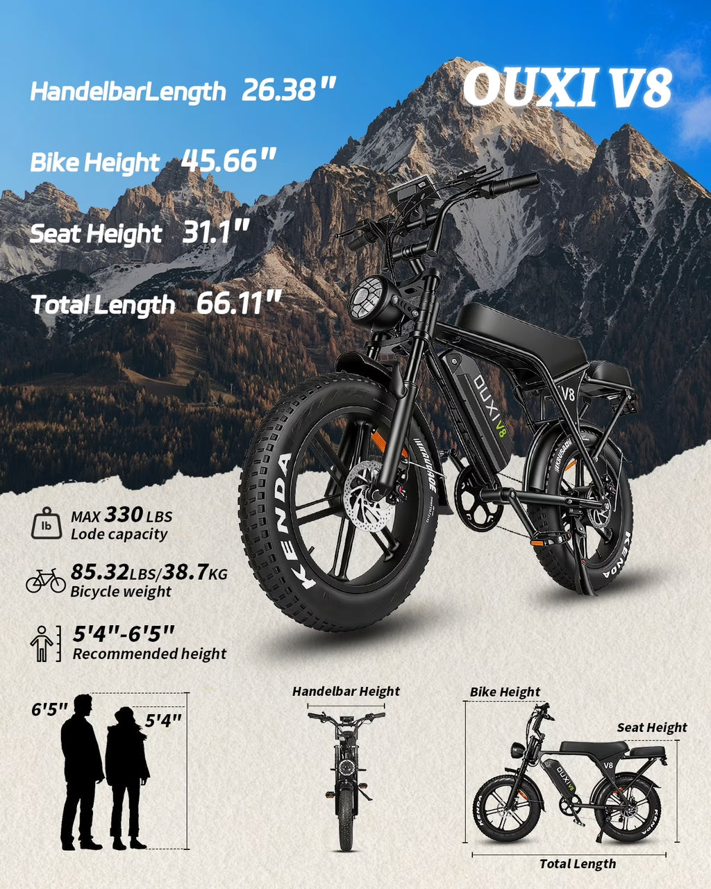 Hipatoo Electric Bike for Adults, Ebike Moped Style with 1000W Peak Motor 48V 15Ah Battery up to 31MPH, 20'' Fat Tire E Bike, Dual Disc Brakes Mountain Bike for Commuting & Off-Road, E-Bike UL2849