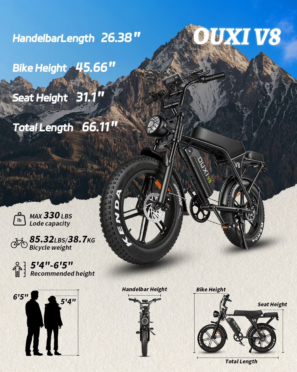 Hipatoo Electric Bike for Adults, Ebike Moped Style with 1000W Peak Motor 48V 15Ah Battery up to 31MPH, 20'' Fat Tire E Bike, Dual Disc Brakes Mountain Bike for Commuting & Off-Road, E-Bike UL2849