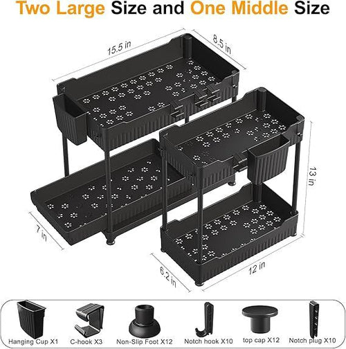3 Pack Under Sink Organizers,2-Tier Multi-Use Kitchen and Bathroom