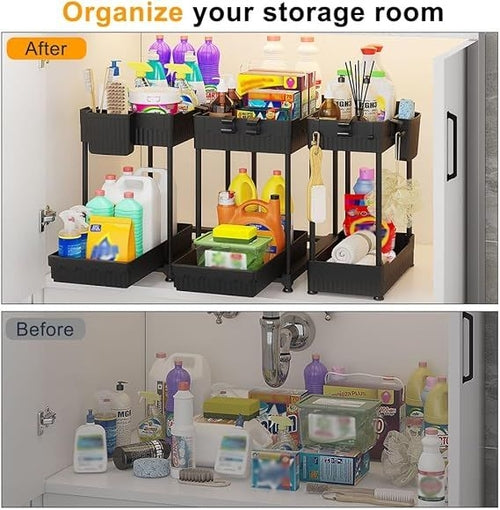 3 Pack Under Sink Organizers,2-Tier Multi-Use Kitchen and Bathroom