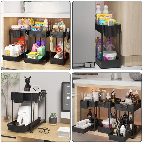 3 Pack Under Sink Organizers,2-Tier Multi-Use Kitchen and Bathroom