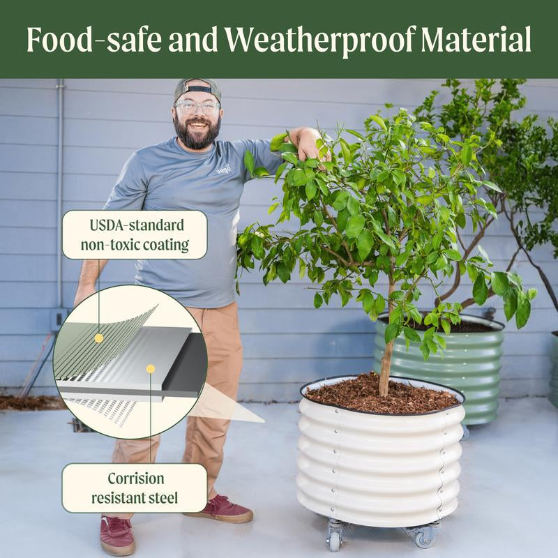 Vego Garden 20 Gallon Rolling Planter Metal Citrus Tree Planter with Wheels for Patio, Porch & Backyard