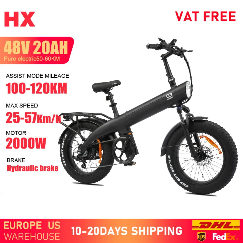 Q3 E Bike 2000W Electric Bike 48V 20AH Adult E Bike 20Inch Tire Off-Road Fatbike City Electric Bicycle Mountain E Bikes