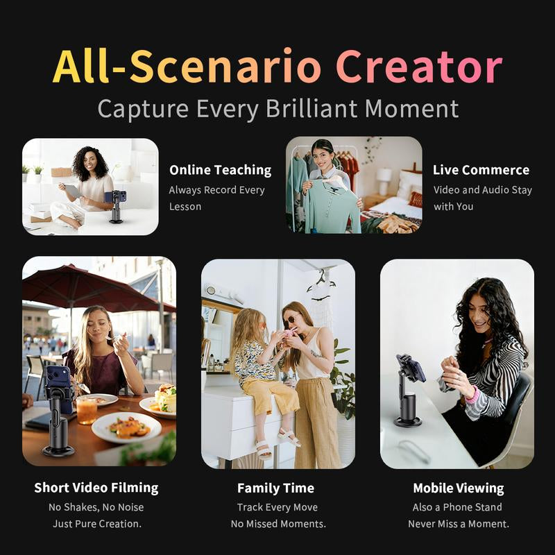 Auto Face Tracking Tripod 360° Rotating Cell Phone Photo & Video Kit Stand with Remote & Wireless Microphones Rechargeable Smart Shooting for Live Recording Tiktok Selfie