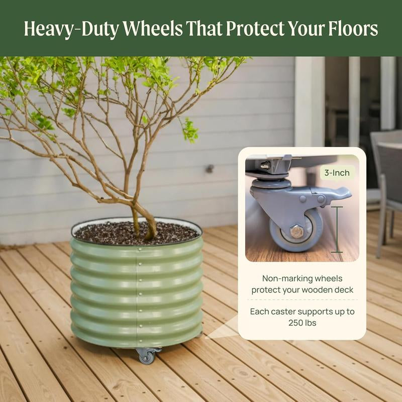 Vego Garden 20 Gallon Rolling Planter Metal Citrus Tree Planter with Wheels for Patio, Porch & Backyard