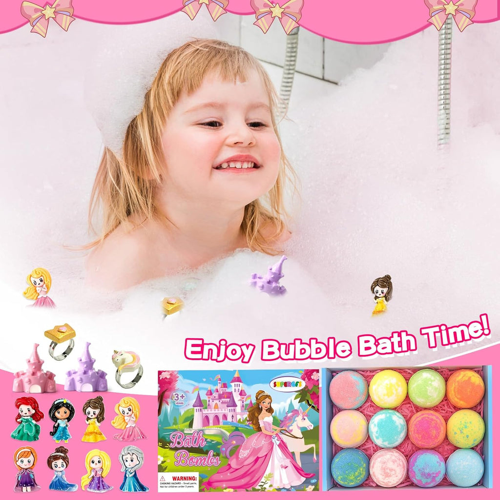 Bath Bombs for Kids with Surprise inside Princess Toys Natural Bath Bombs Handmade Spa Organic Bubble Bath Bomb Bath Fizzy with Jewelry Set Girls Birthday Christmas Gift
