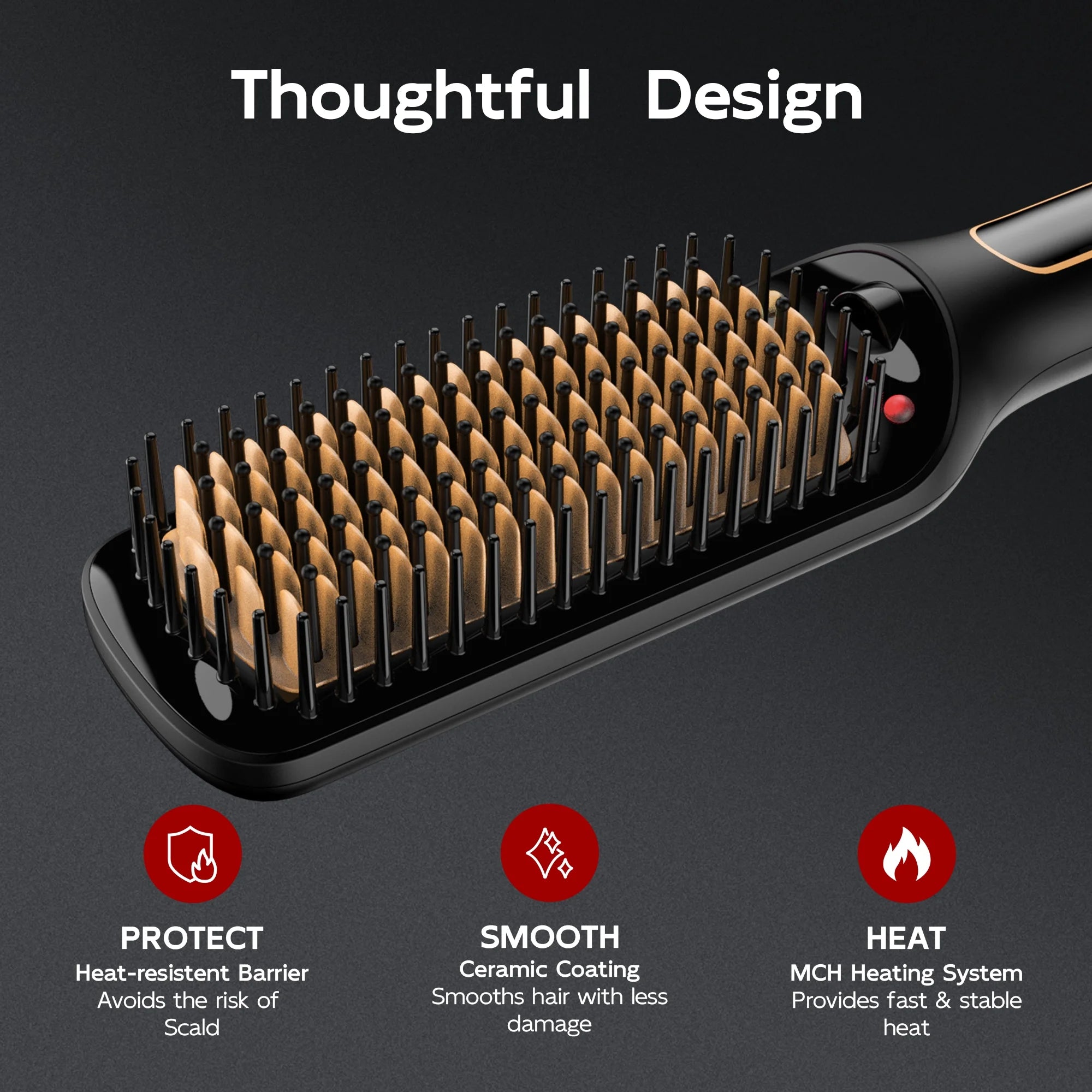 by SKIMI Hair Straightening Brush, Gold Ionic Hair Straightener Comb, Ceramic Coating