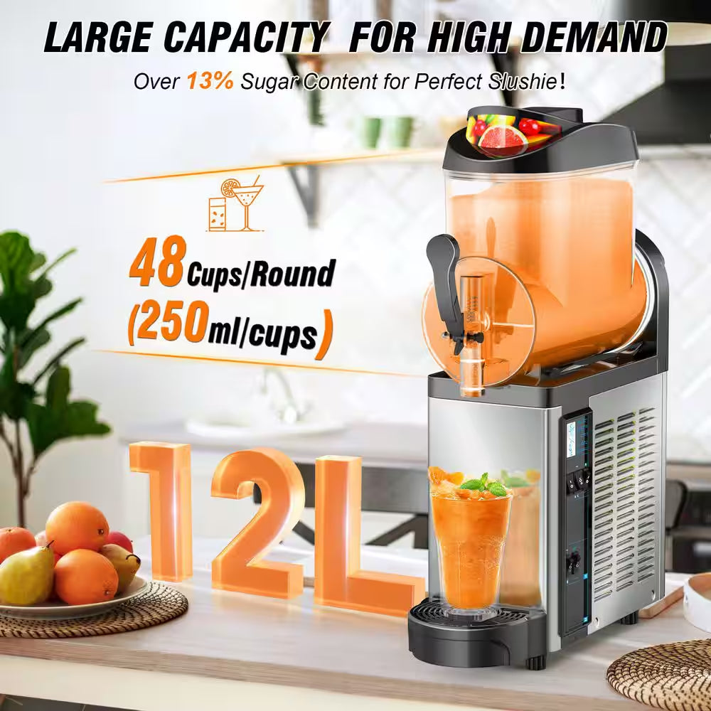 Commercial Slushy Machine 405Oz. Silver Snow Cone Machine 12L Single Bowl Food-Grade PC Tank, 400W Frozen Drink Machine