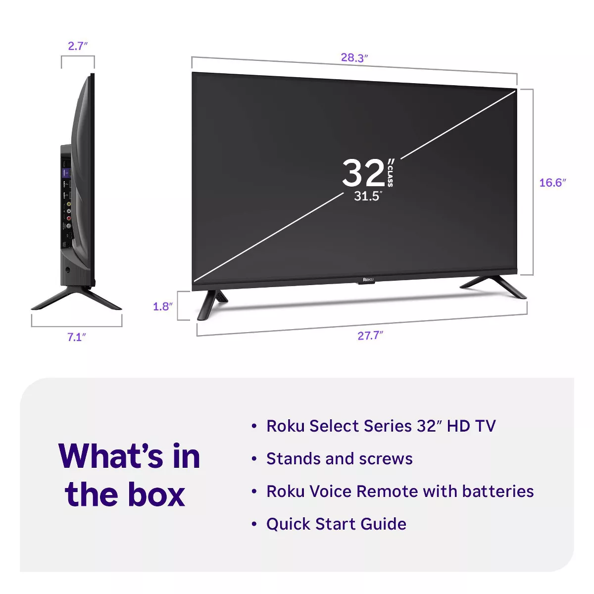 Roku 32" Select Series 720P HD Smart Roku TV with Roku TV Remote